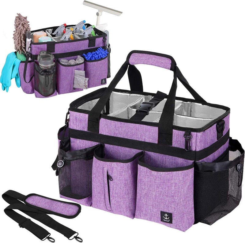 Timoxi Large Cleaning Caddy Bag Built-in Sturdy Support Board, Cleaning Organizer with Detachable Divider, Cleaning Supply Tote with Adjustable Shoulder Strap&Waist Belt for Cleaners & Housekeeper - Image 1